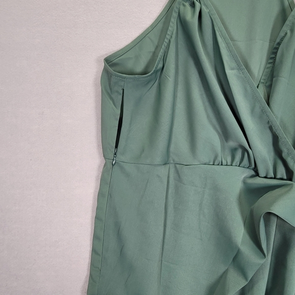 Solid Green Knotted  Sexy Sleeveless Bodycon V Neck Cami Dress, Size XL - Picture 5 of 12